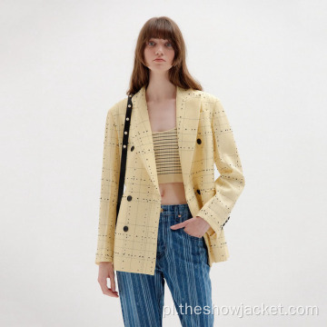 Trendy Odzież Office Yellow Plaid Blazer dla kobiet
